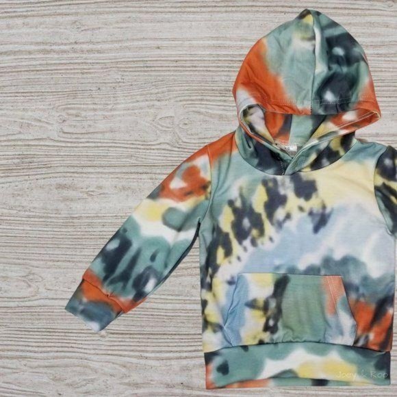 Green & Orange Tie Dye Hoodie with Pocket - Picture 2 of 3